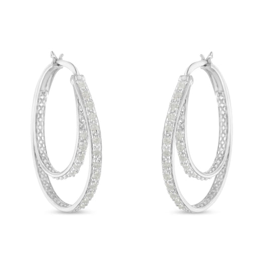 .925 Sterling Silver 1/2 Cttw Miracle-Set Diamond Double Hoop With Latchback